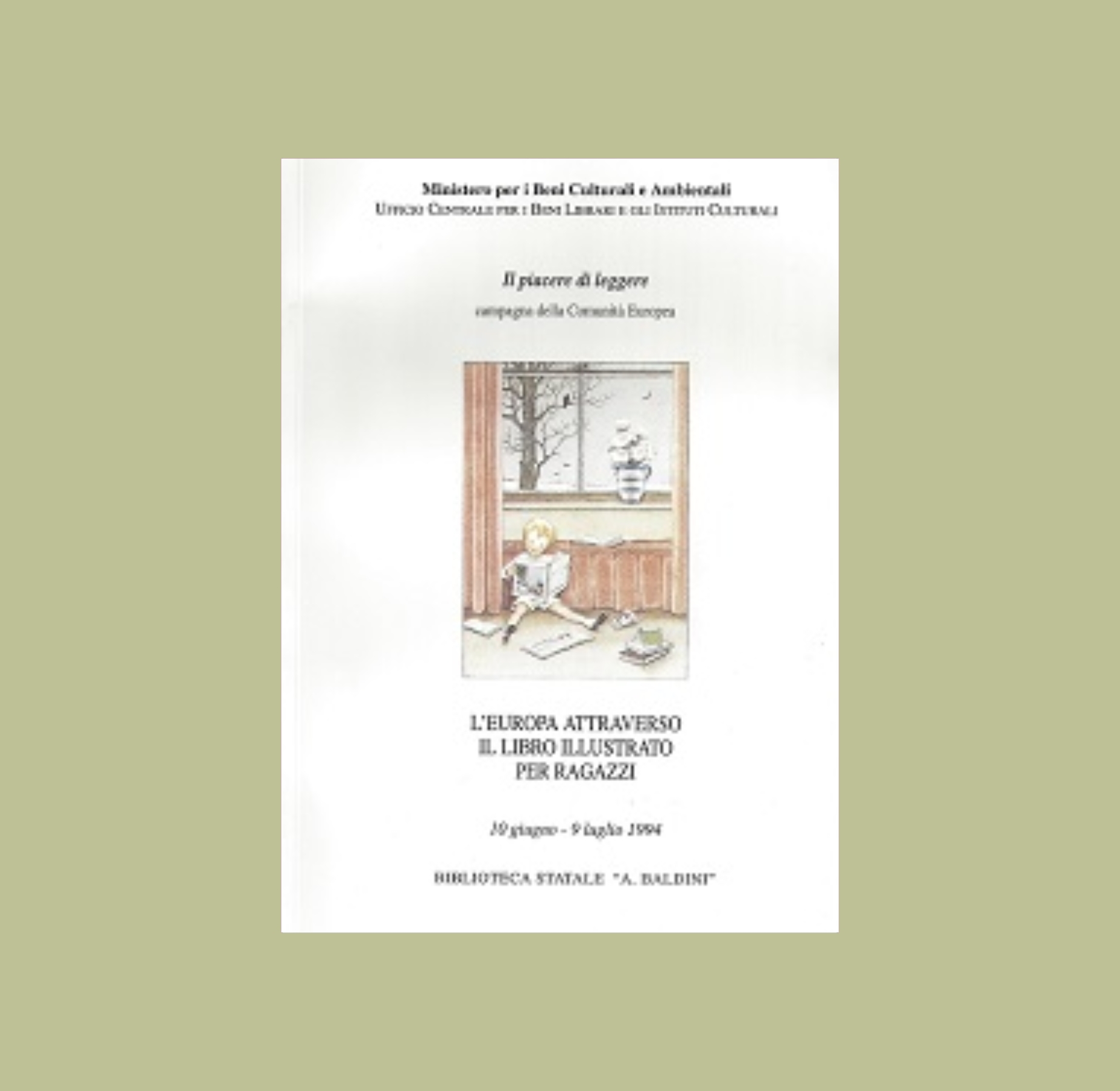 Copertina di "L’Europa attraverso il libro illustrato per ragazzi : 10 giugno-9 luglio 1994." catalogo della Mostra tenuta presso la Biblioteca