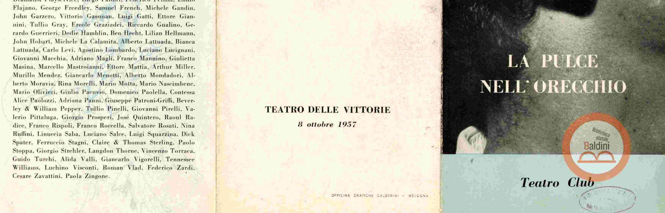 Foto di una sezione del libretto del Teatro delle vittorie datato ottobre 1957.