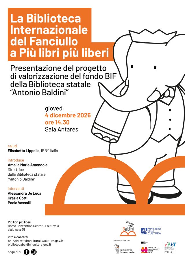 Locandina dell'evento La Biblioteca Internazionale del Fanciullo a Più libri più liberi - Roma 4 dicembre 2025